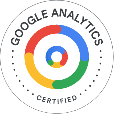 Google Analytics certification badge indicating expertise in GA4 (Google Analytics 4).