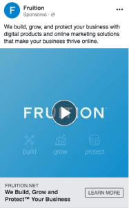 Fruition ad promoting digital products and online marketing solutions.